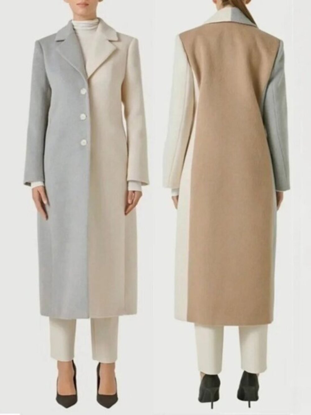 New Endless Rose Colorblock Midi Coat Ivory Grey XS